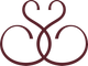 Burgundy-colored, stylized symbol with two hearts intertwined, forming a decorative pattern.