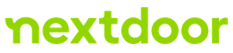 Nextdoor logo in lime green lowercase text with a small leaf over the “d” on a white background