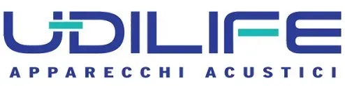 Logo per UDILIFE. Testo blu e verde acqua.