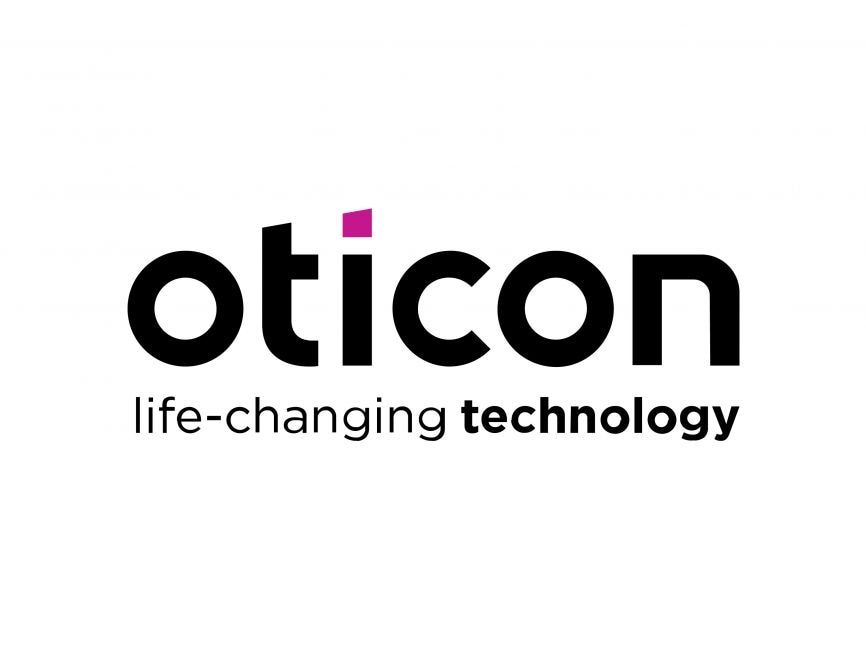 Logo Oticon con testo nero e accento magenta. "Tecnologia che cambia la vita" qui sotto.