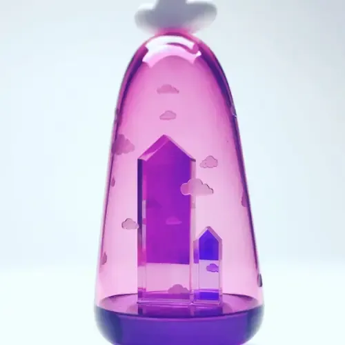 Pink and purple decorative night light with two crystal structures inside, cloud-shaped top.