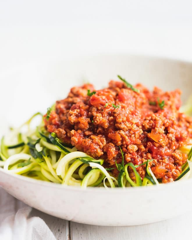 Beef Bolognese with Diced Vegetables & Zucchini Pasta