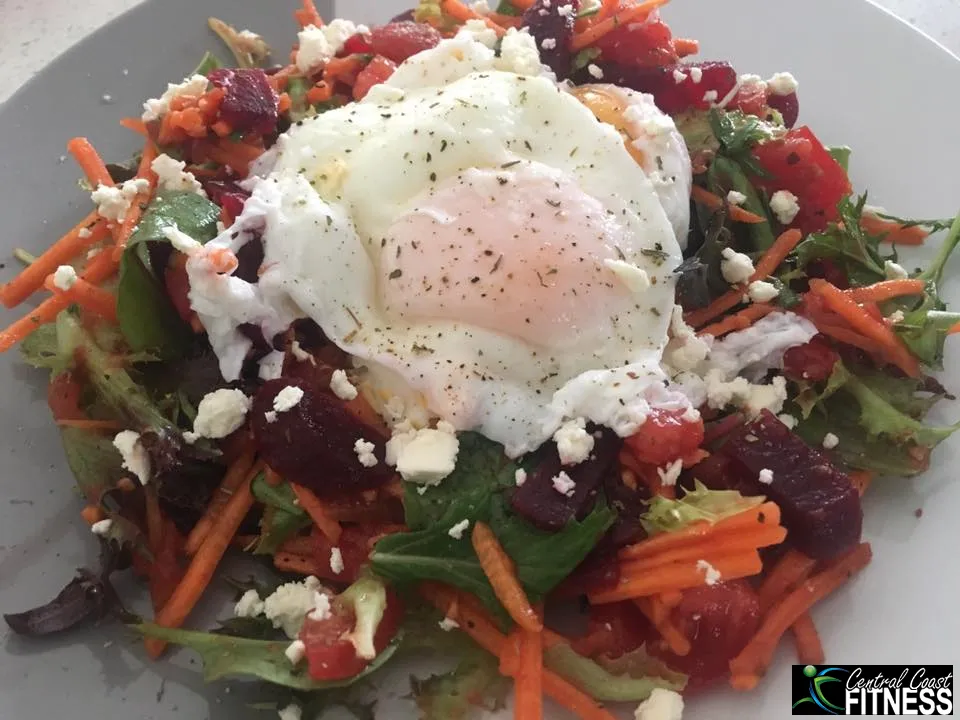 Poached Peppered Eggs on a Bed of Salsa Salad