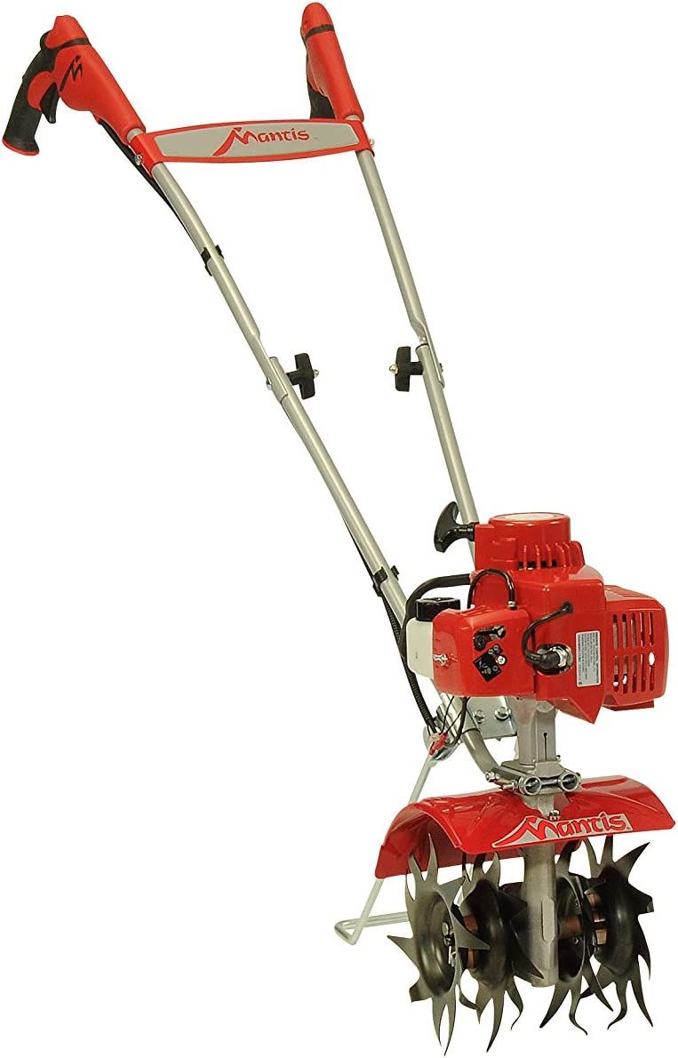 A red and white lawn mower with a motor on a white background.
