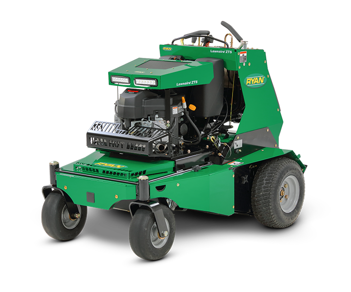 A green lawn mower with the word titan on it