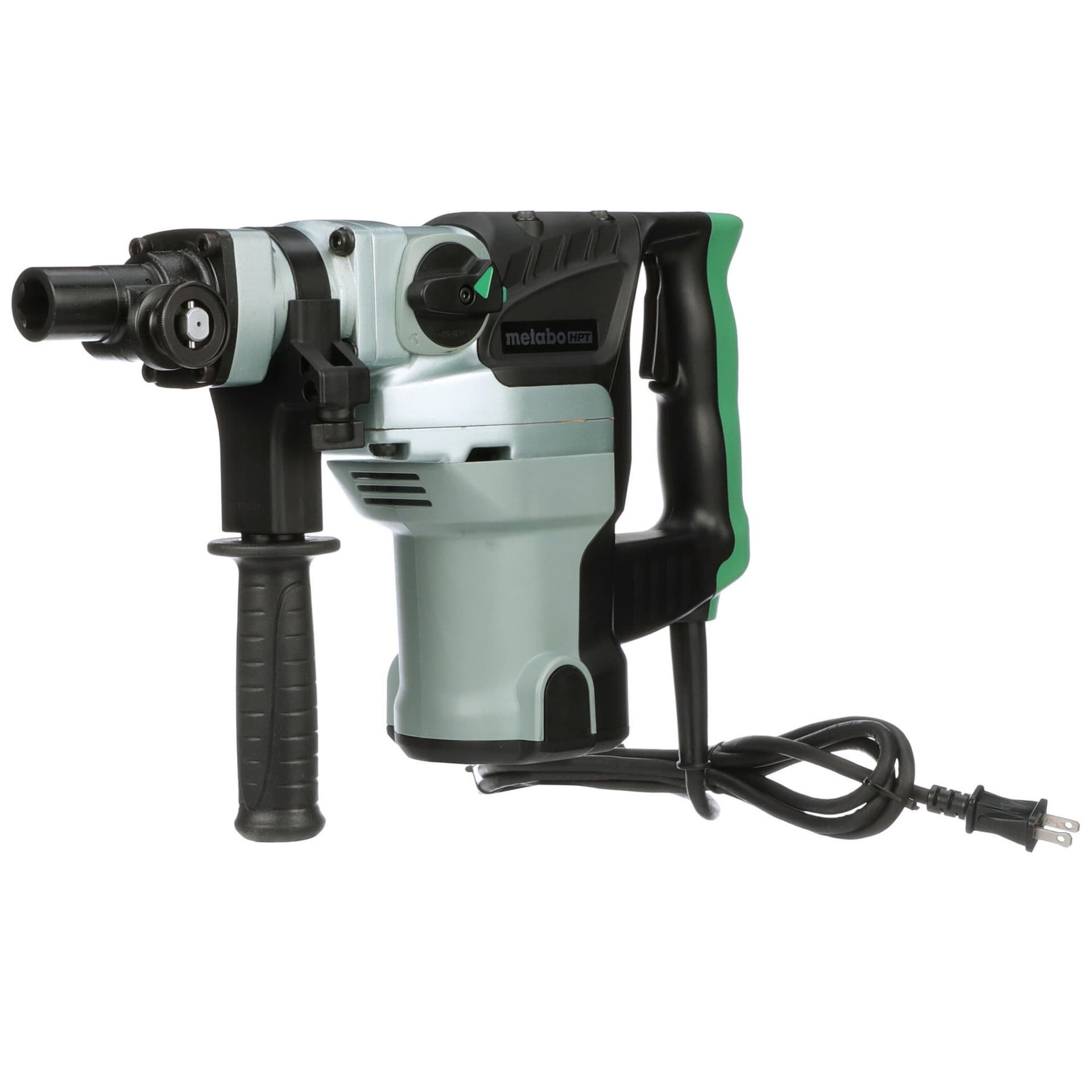 A black submersible pump with a handle on a white background.