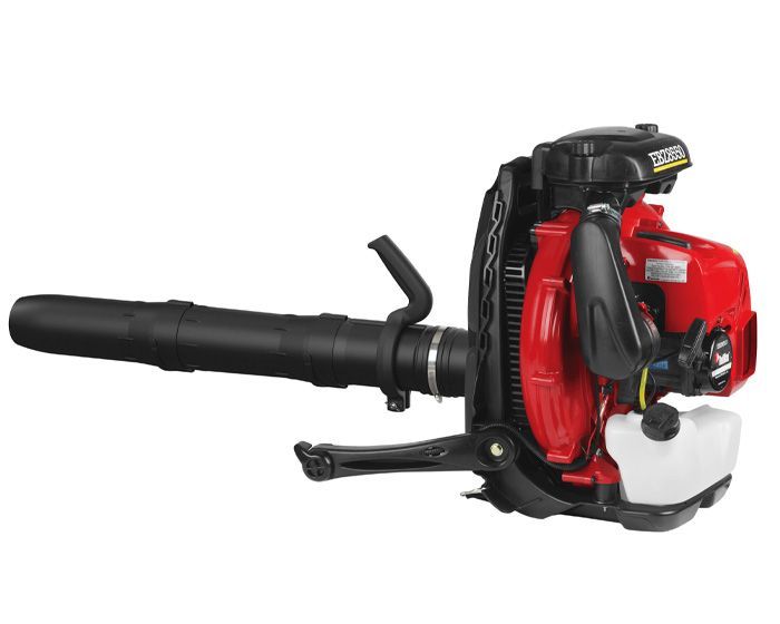 A red and black leaf blower on a white background.