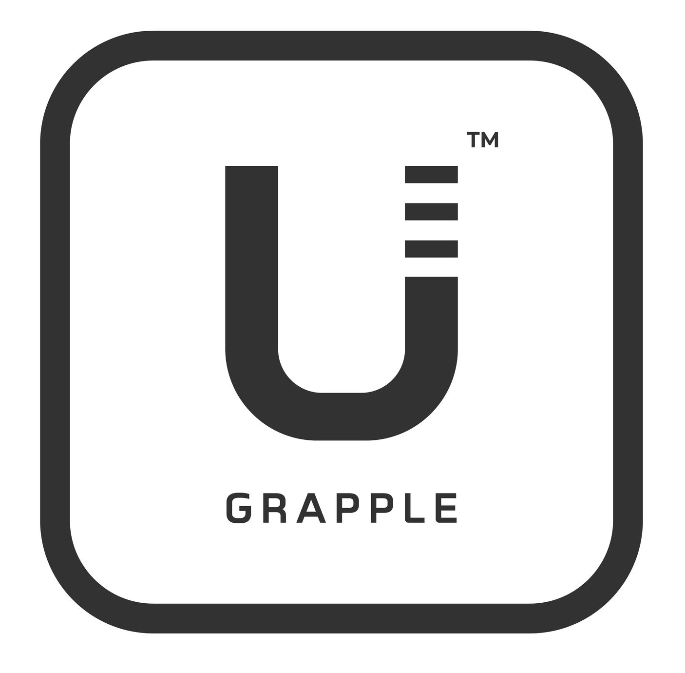 A black square logo with rounded corners containing a stylized letter U with three horizontal bars and the word GRAPPLE.