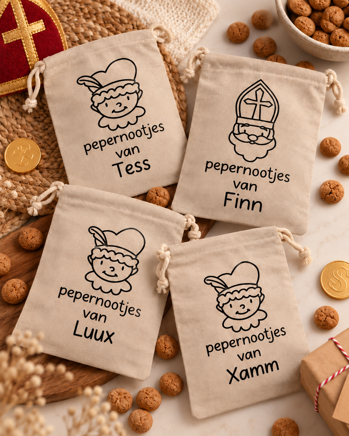 Pepernotenzakje met naam – Piet of Sinterklaas