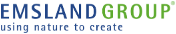 Das Logo der EMSLAND GROUP ist in Blau und Grün gehalten. Der Text lautet: „Die Natur zur Schöpfung nutzen“.
