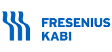 Logo von Fresenius Kabi mit blauen Wellen. Blauer Schriftzug des Firmennamens.