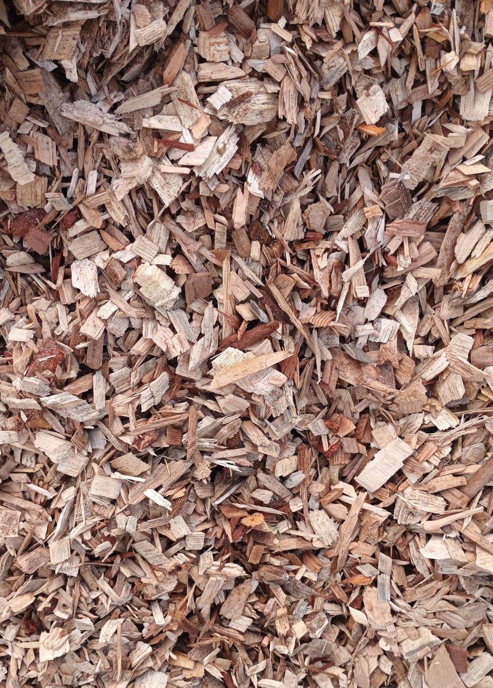 Close-up of brown wood chips mulch filling the frame