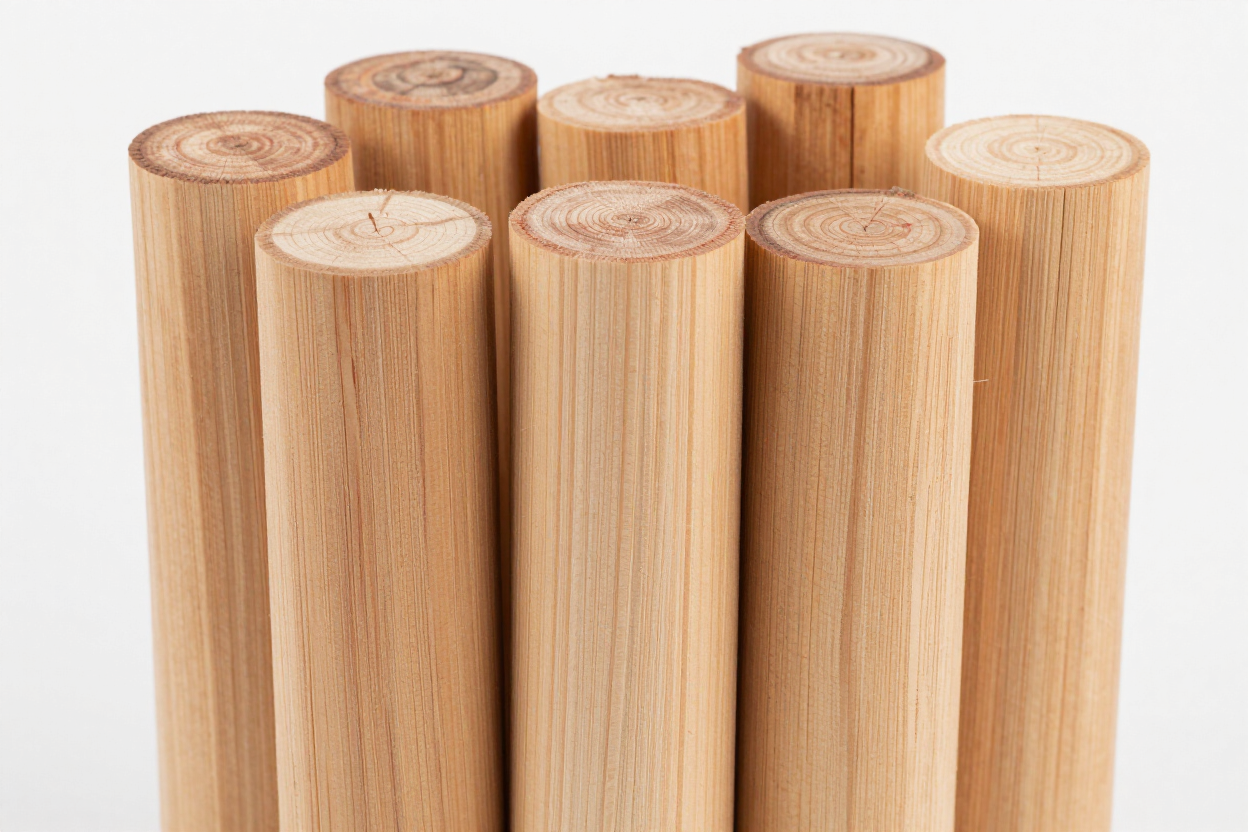 Varias varillas cilíndricas de madera ligera, colocadas en posición vertical y muy juntas.