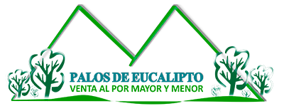 Logo with green mountain lines, eucalyptus trees, and text “PALOS DE EUCALIPTO” and “VENTA AL POR MAYOR Y MENOR”