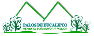 Logo with green mountain lines, eucalyptus trees, and text “PALOS DE EUCALIPTO” and “VENTA AL POR MAYOR Y MENOR”
