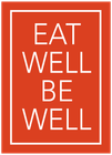 Orange and white logo for Eat Well Be Well