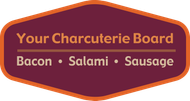 The logo for your charcuterie board includes bacon , salami , and sausage.