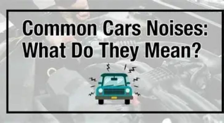 Banner reading “Common Cars Noises: What Do They Mean?” with a teal car icon on a gray background