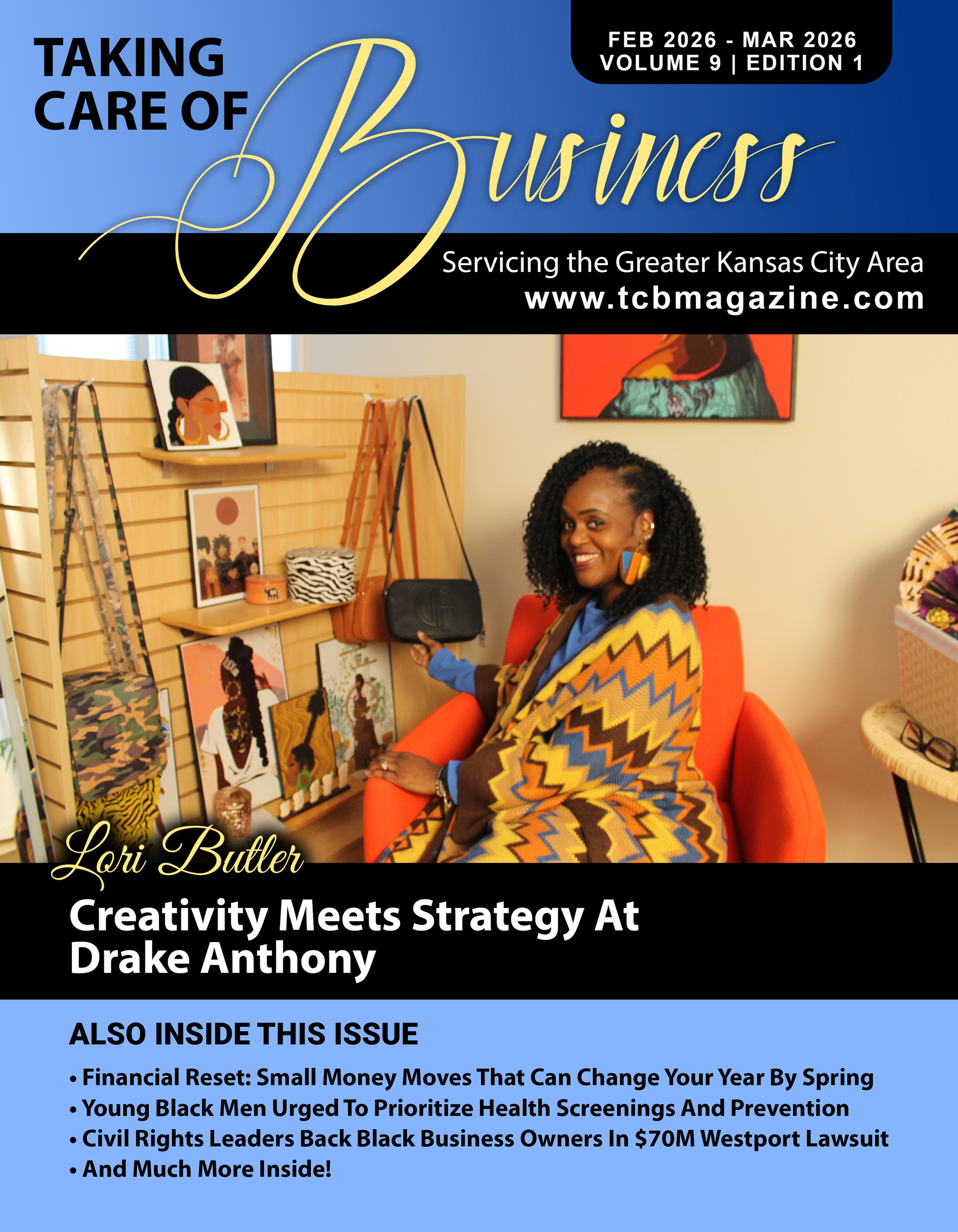 Magazine cover: Woman in orange chair,