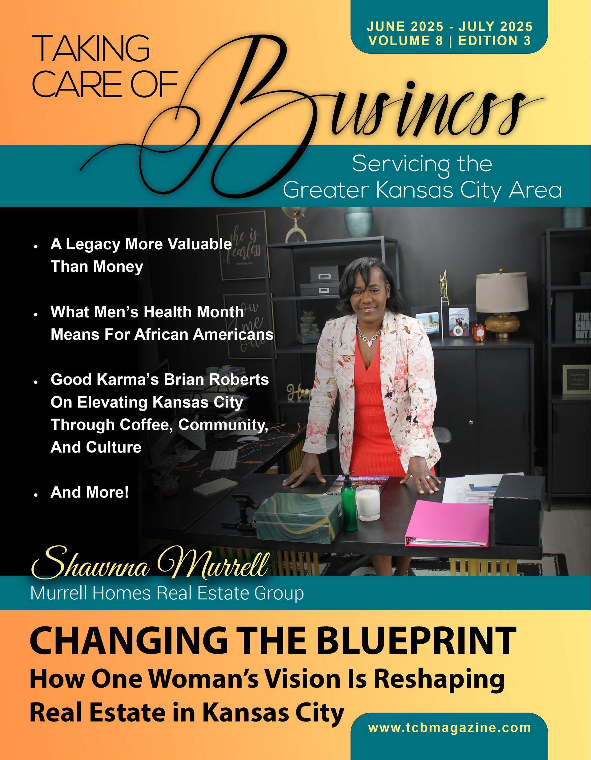 Magazine cover featuring a woman in a red top and jacket. Headline: 