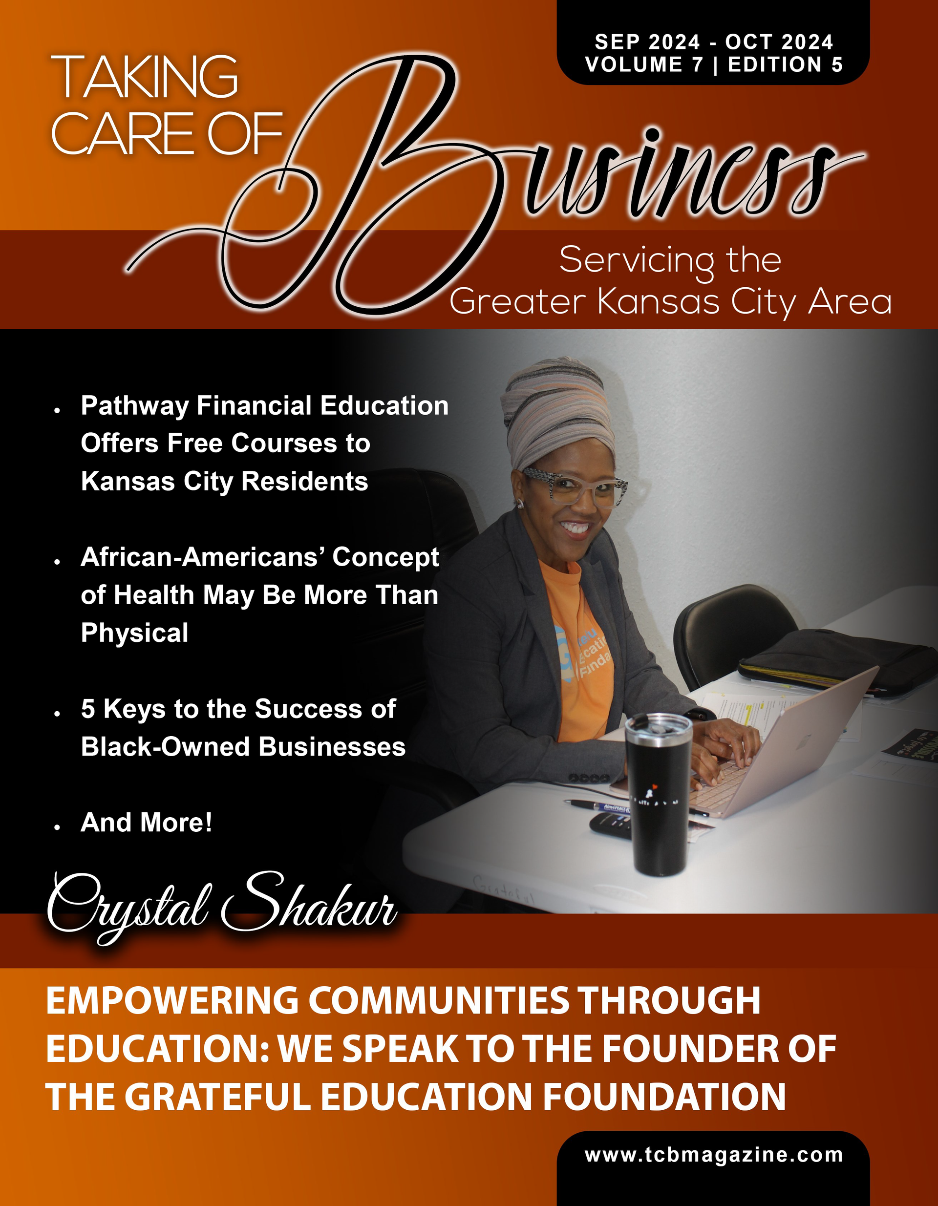 An advertisement for taking care of business shows a woman using a laptop