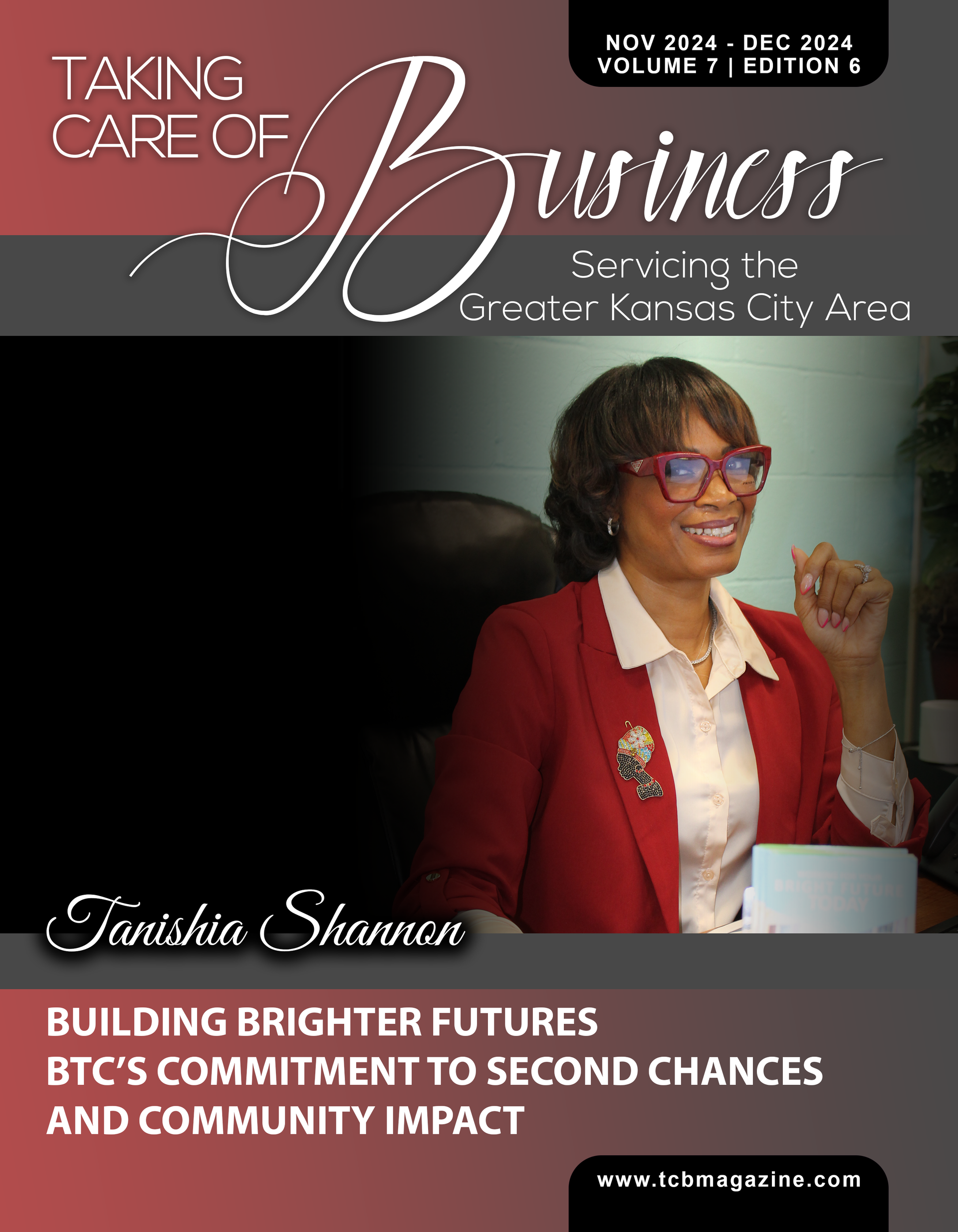 Magazine cover featuring Tanisha Shannon, text about BTC’s community impact, and the website tc-magazine.com.
