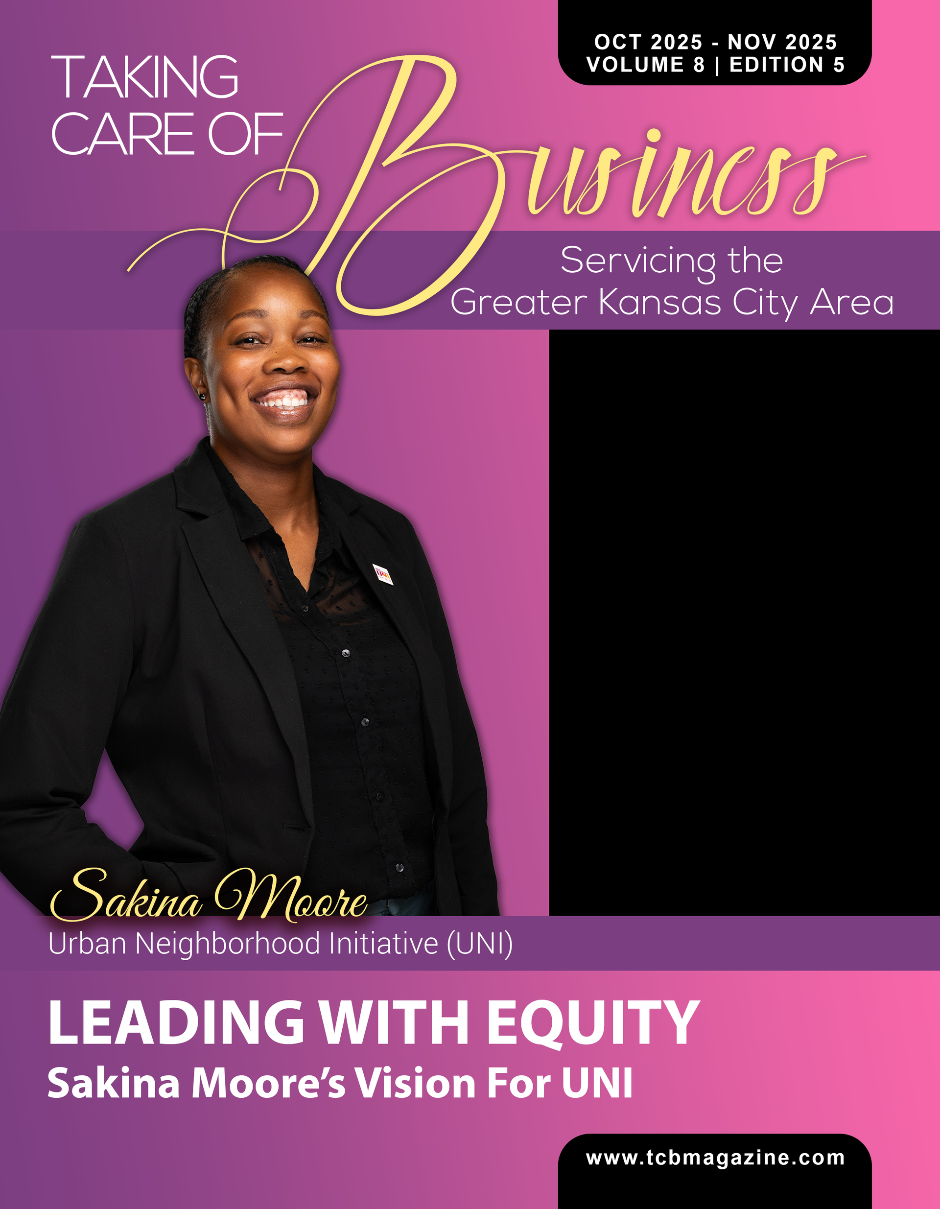 Magazine cover featuring Sakina Moore, titled 