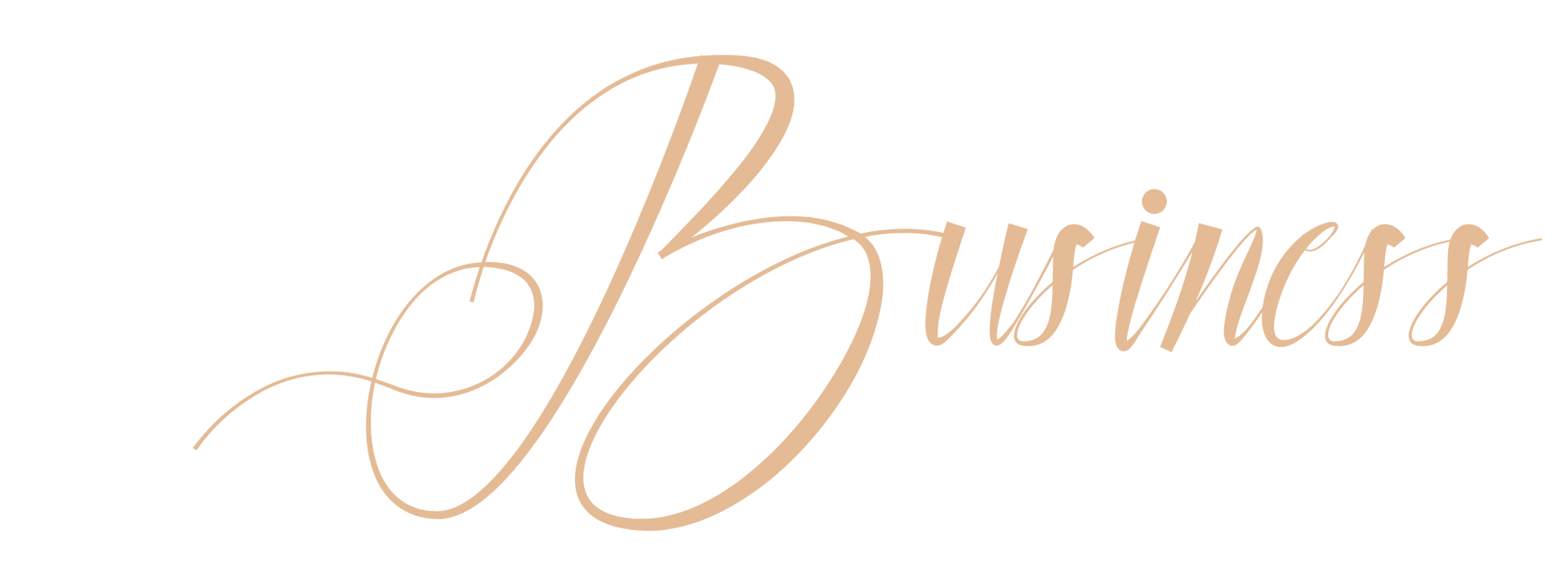 Business in script. Beige text on white background.