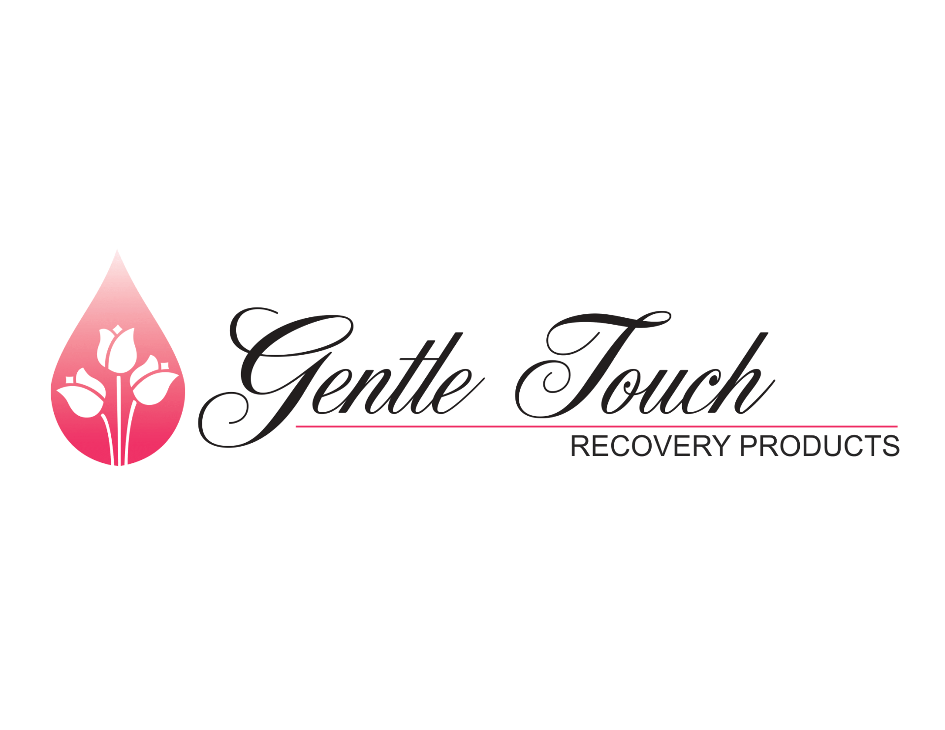 Pink and black logo for a company called gentle touch recovery products