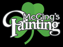 The McGing's Painting logo featuring the company name in white text overlaid on a green shamrock against a black background.