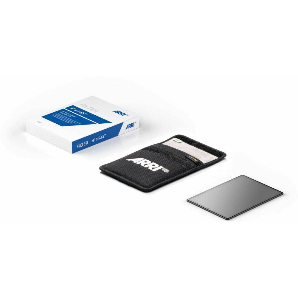 ARRI filter set: box, protective case, and rectangular filter on a white surface.