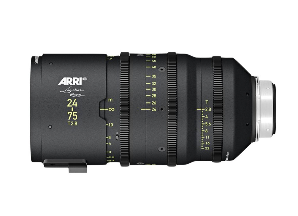 ARRI Signature Zoom 24-75mm T2.8 cinema lens, black, with focus and zoom rings.