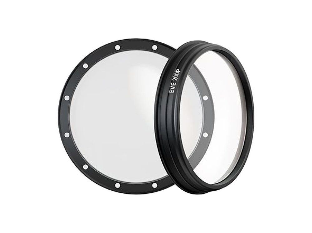 Two clear, circular camera filters with black rims. One is flat, the other has a textured ring.