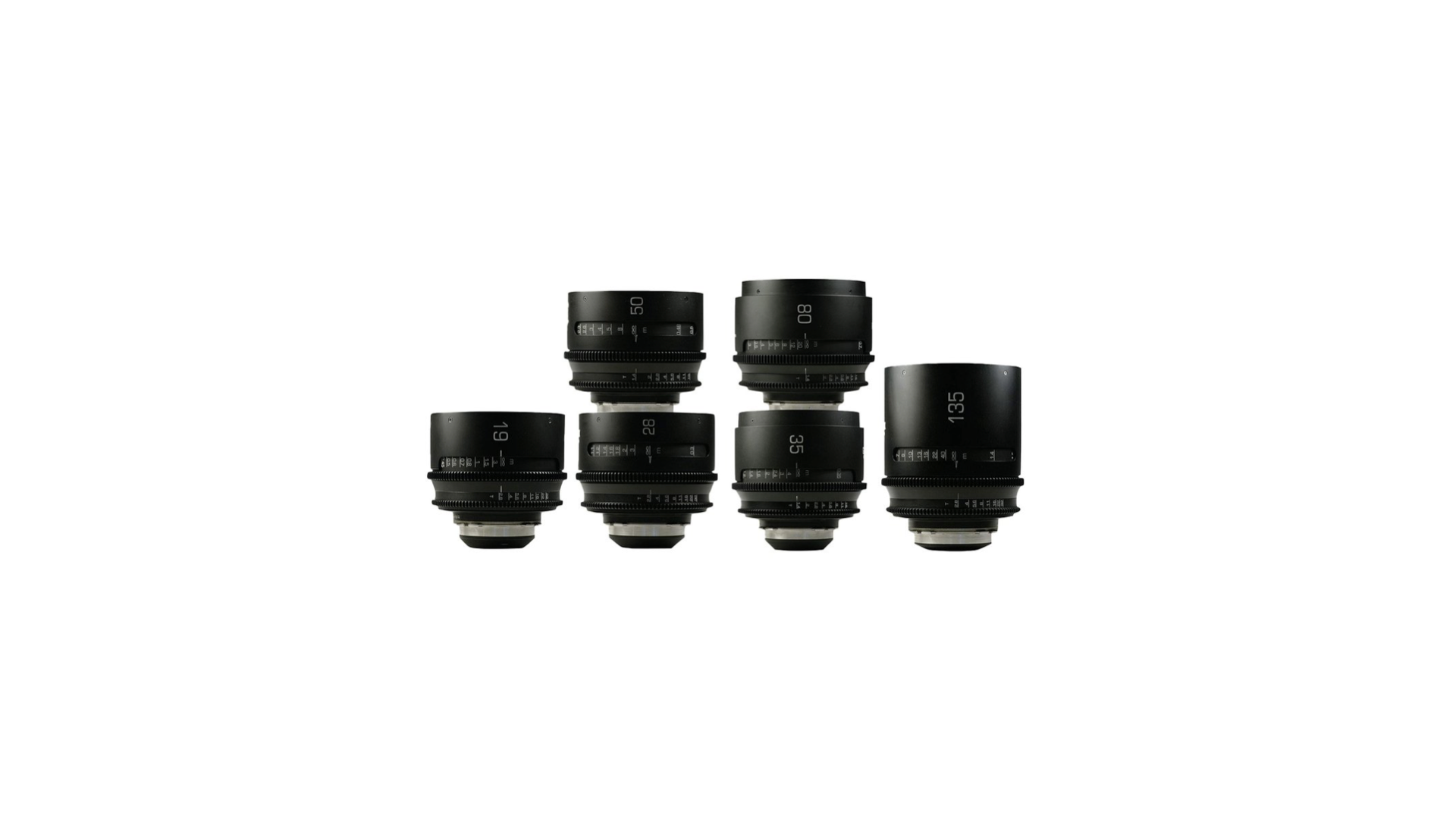 Six black camera lenses arranged in a cluster against a white background.