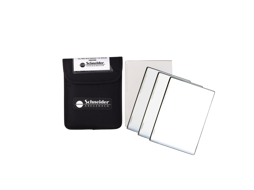 Black case, three white reflective panels, Schneider Optics logo.