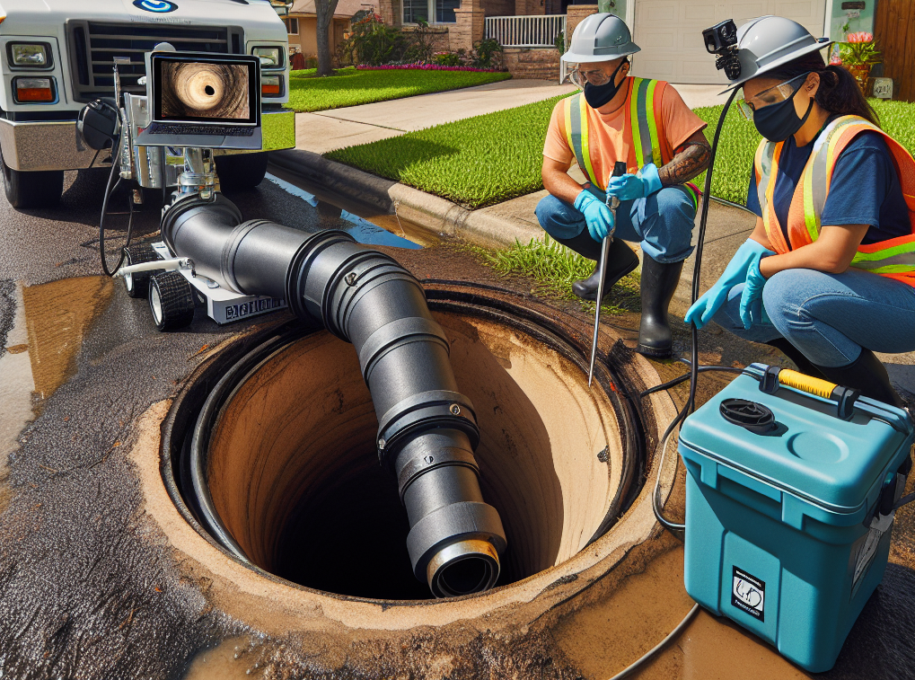 An image showcasing a pipe inspection conducted by a septic company. The  robotic camera in a septic system.