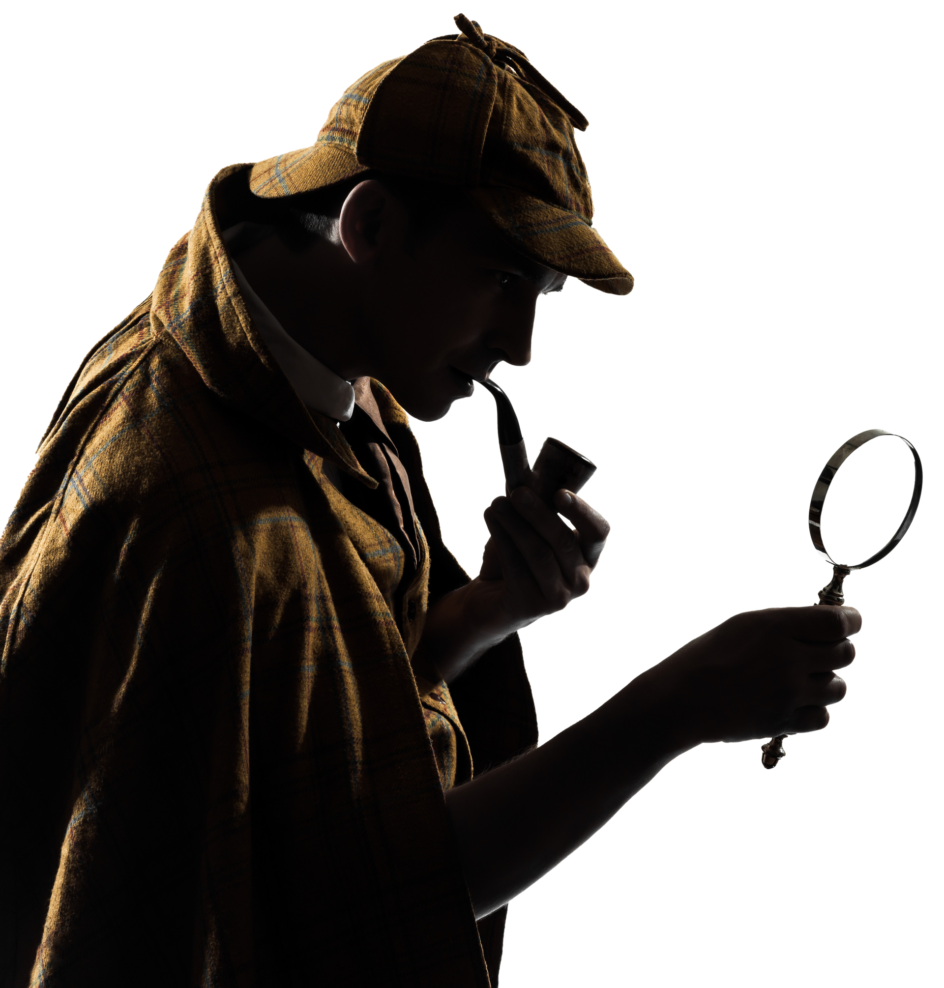 sherlock holmes silhouette in studio on white background.