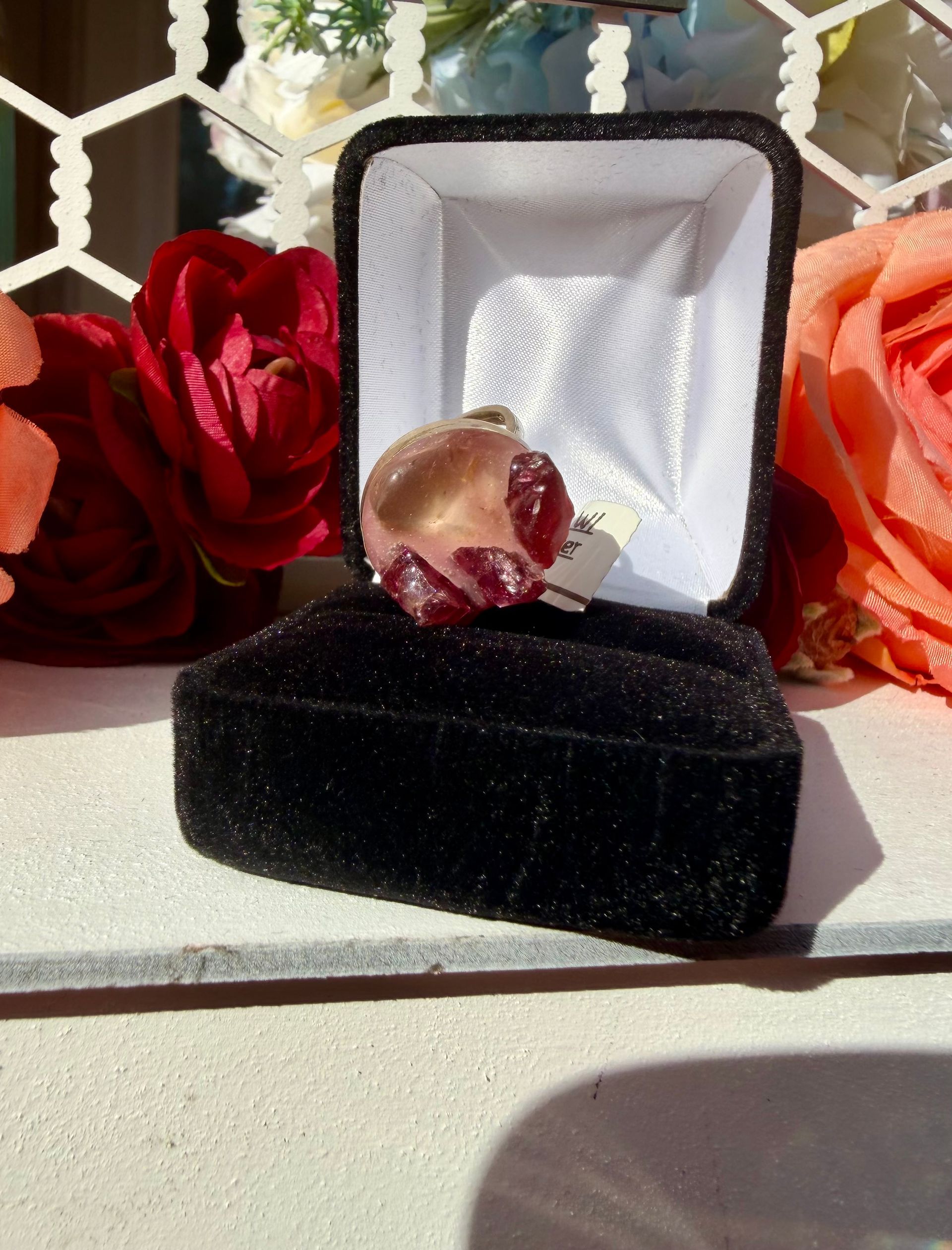Size 7 Sterling Silver Ring With Raw Ruby and Aurora Quartz
