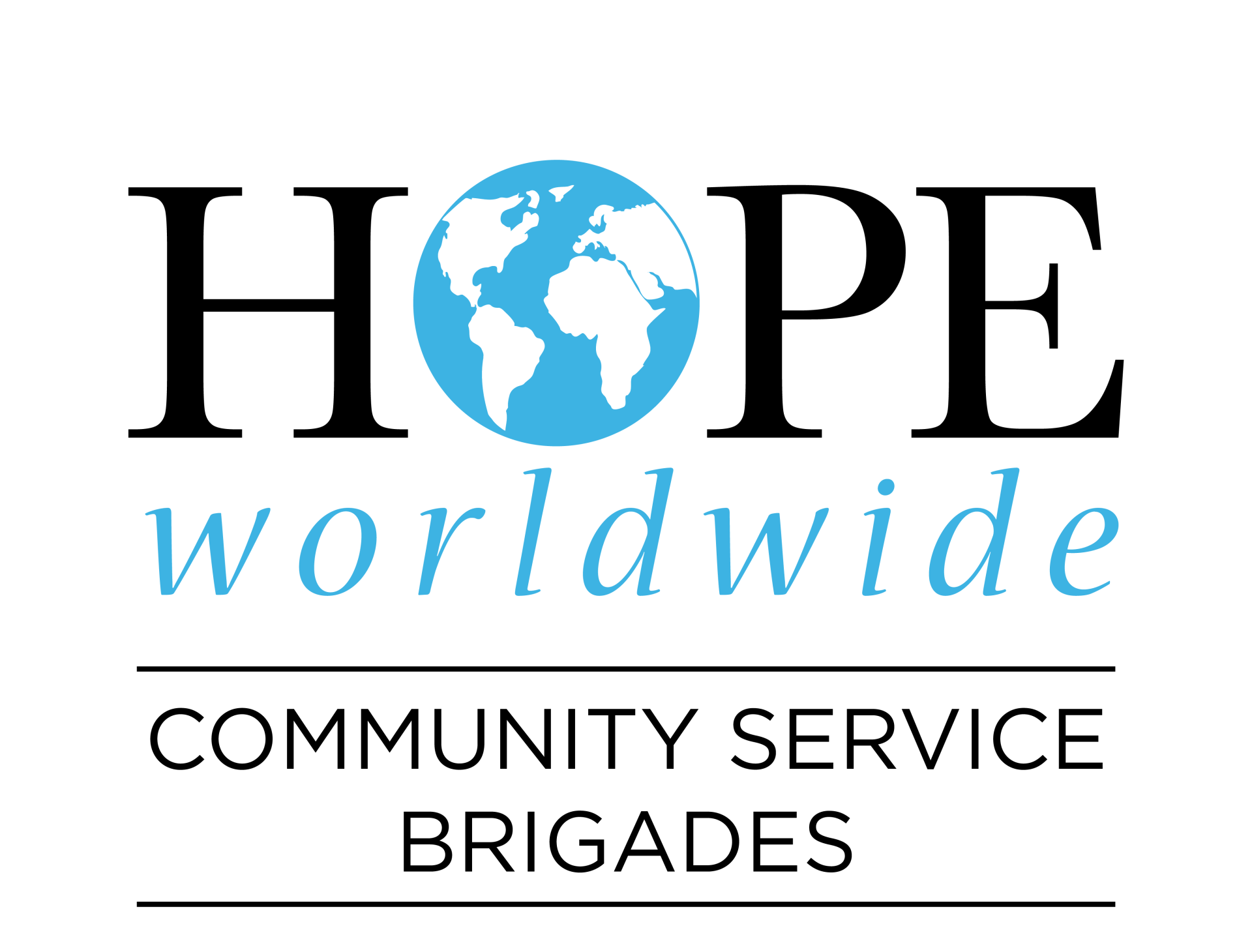 HOPE Worldwide Community Service Brigades logo with blue globe in the letter O