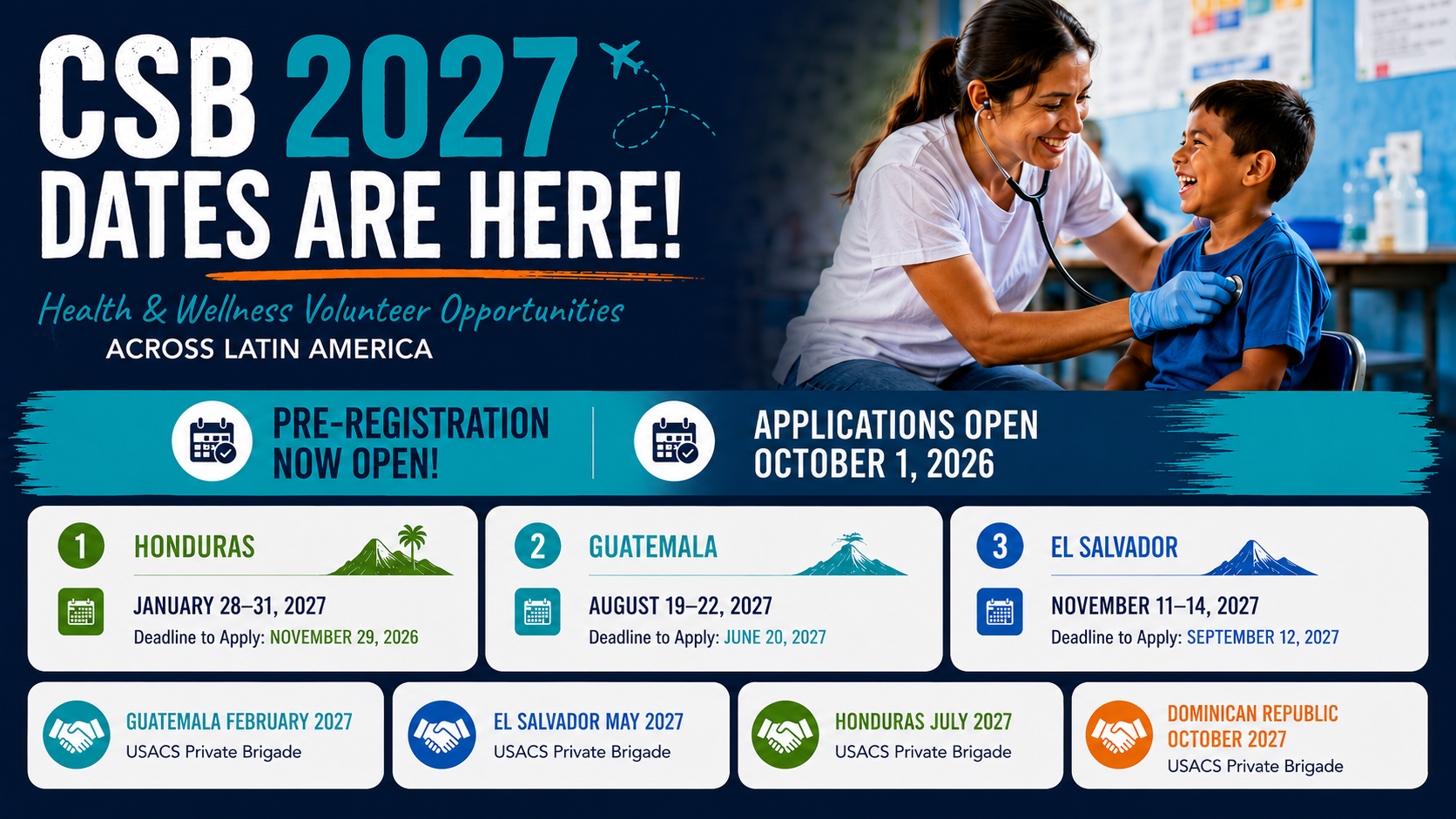 CSB 2027 dates announced on a blue banner with students and event registration details