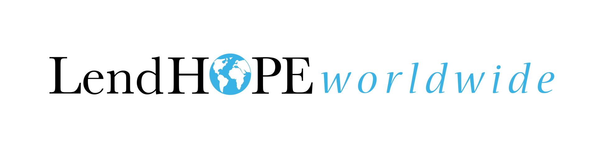 Lend4Hope worldwide logo with black text and blue globe icon