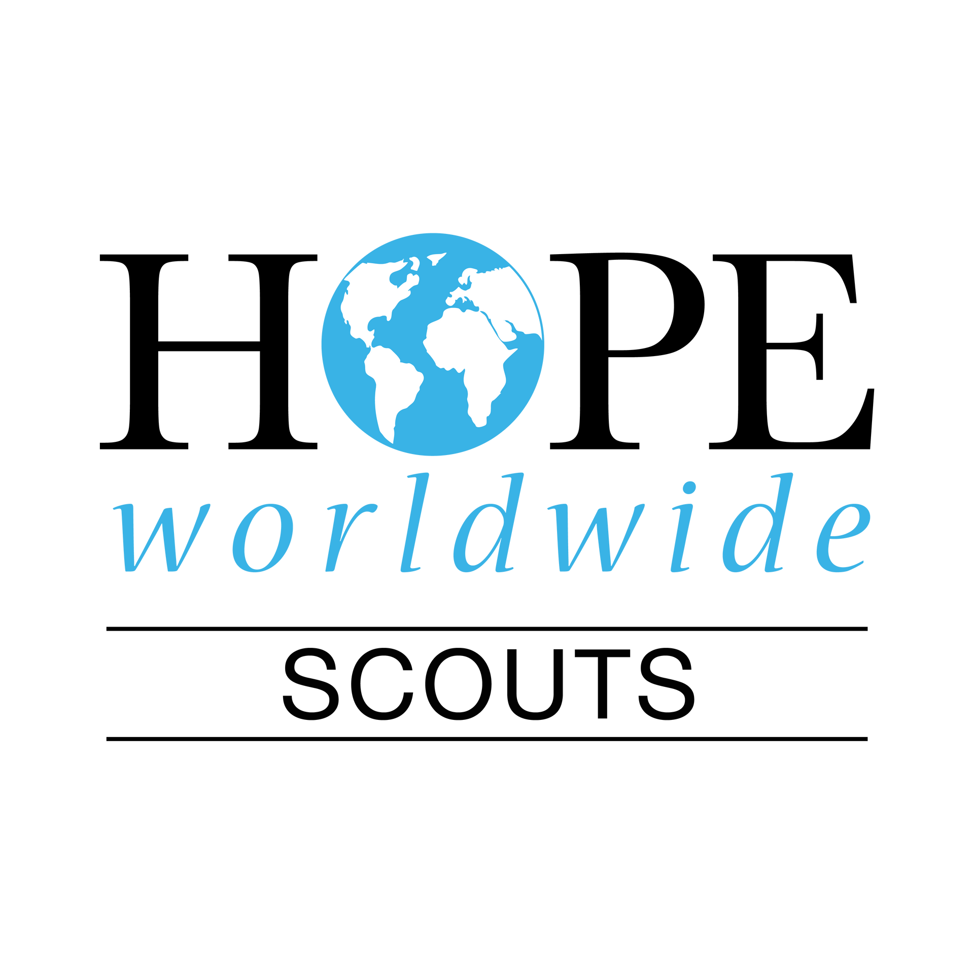 HOPE Worldwide Scouts logo with blue globe in the “O” and blue “worldwide” text