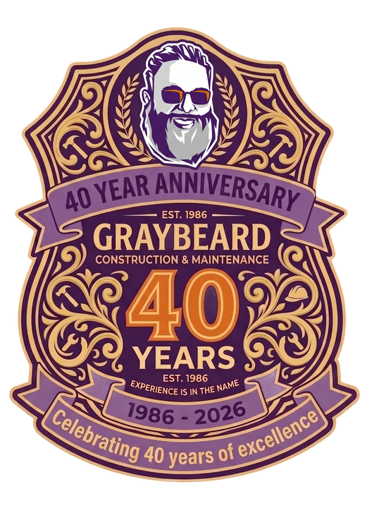 Purple Graybeards service van with orange accents and logo.