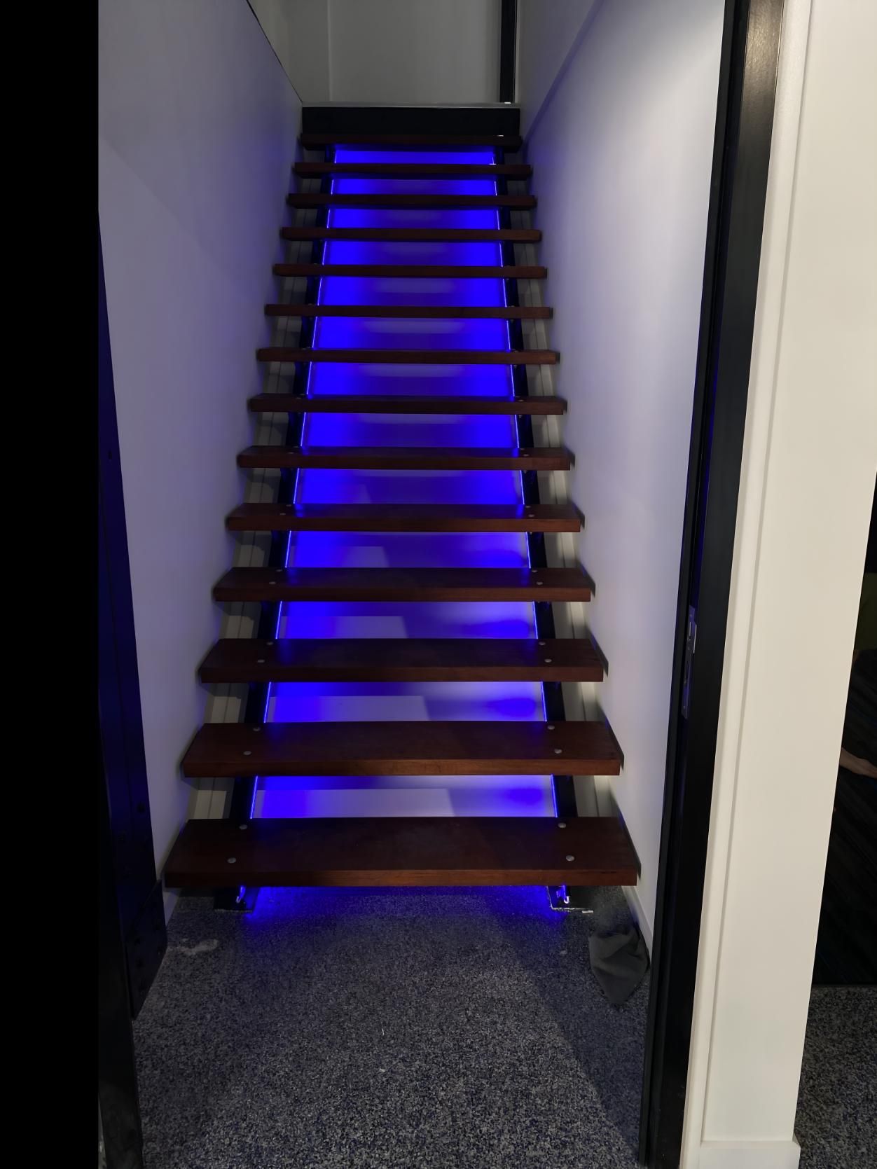 Staircase With Blue Lights on the Steps — Brenden Wilson Electrical in Beerwah, QLD