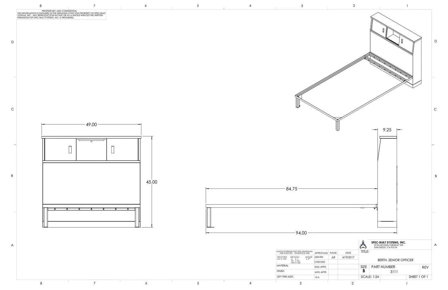 Technical drawing of a bench with backrest, shown in front and side views with measurements.