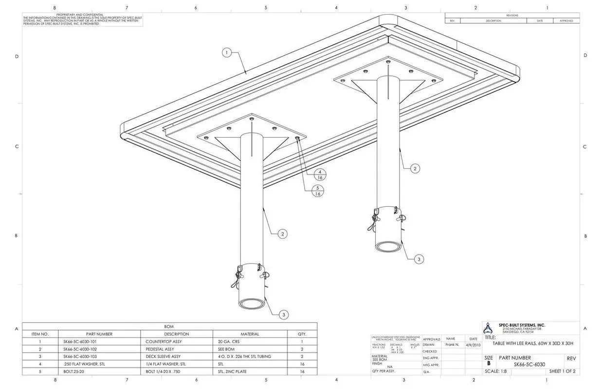 Technical drawing of a rectangular ceiling canopy with two support columns and dimension annotations