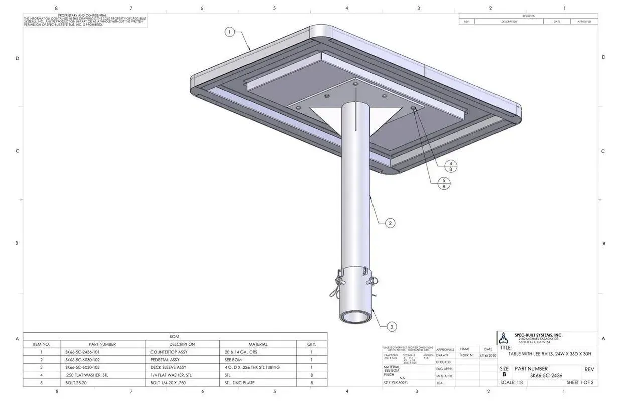 Technical drawing of a gray metal bracket assembly with a central support pole and dimension annotations