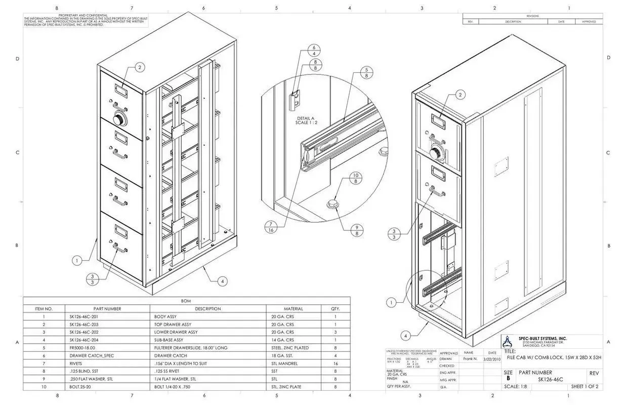 Technical line drawing of a tall cabinet with door, shelves, exploded detail, and dimension labels