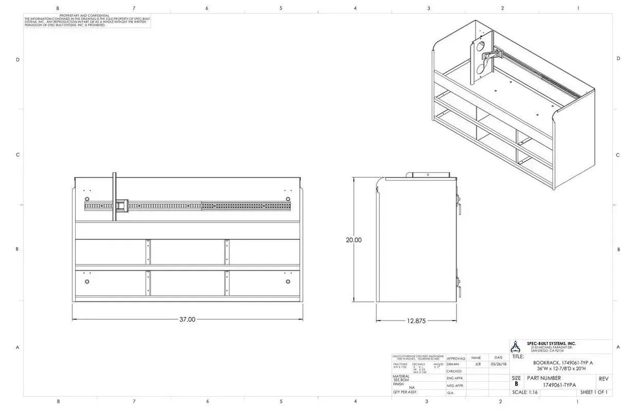Technical drawing of a wooden bunk bed with front, side, and isometric views on a white sheet