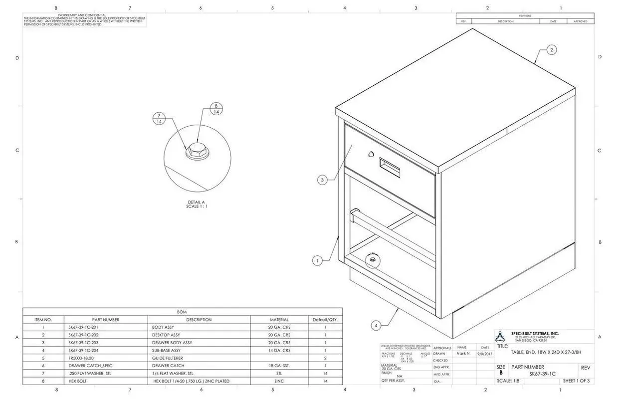 Furniture assembly diagram of a small cabinet with drawers and labels, shown in isometric view.
